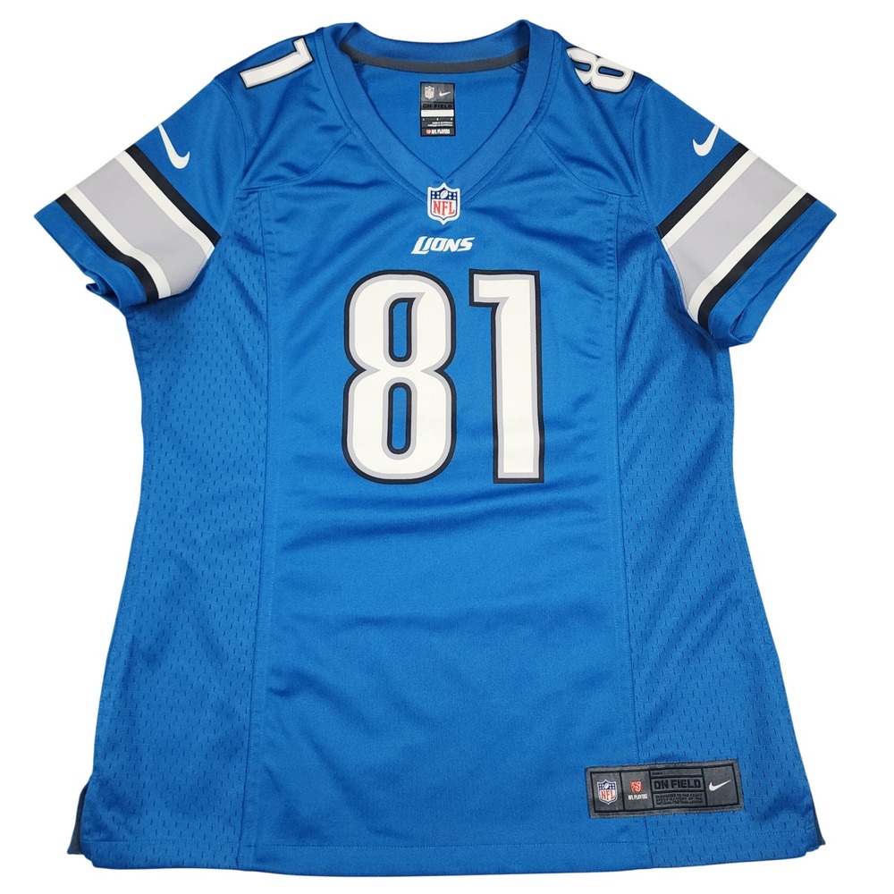 Calvin Johnson Detroit Lions Nike Jersey Womens L Blue #81 NFL On Field Football